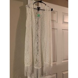 White Lace Fringe Sleeveless Duster 2XL Ross